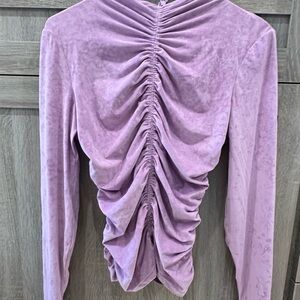 A.L.C Ansel purple velvet ruched mock neck pullover top